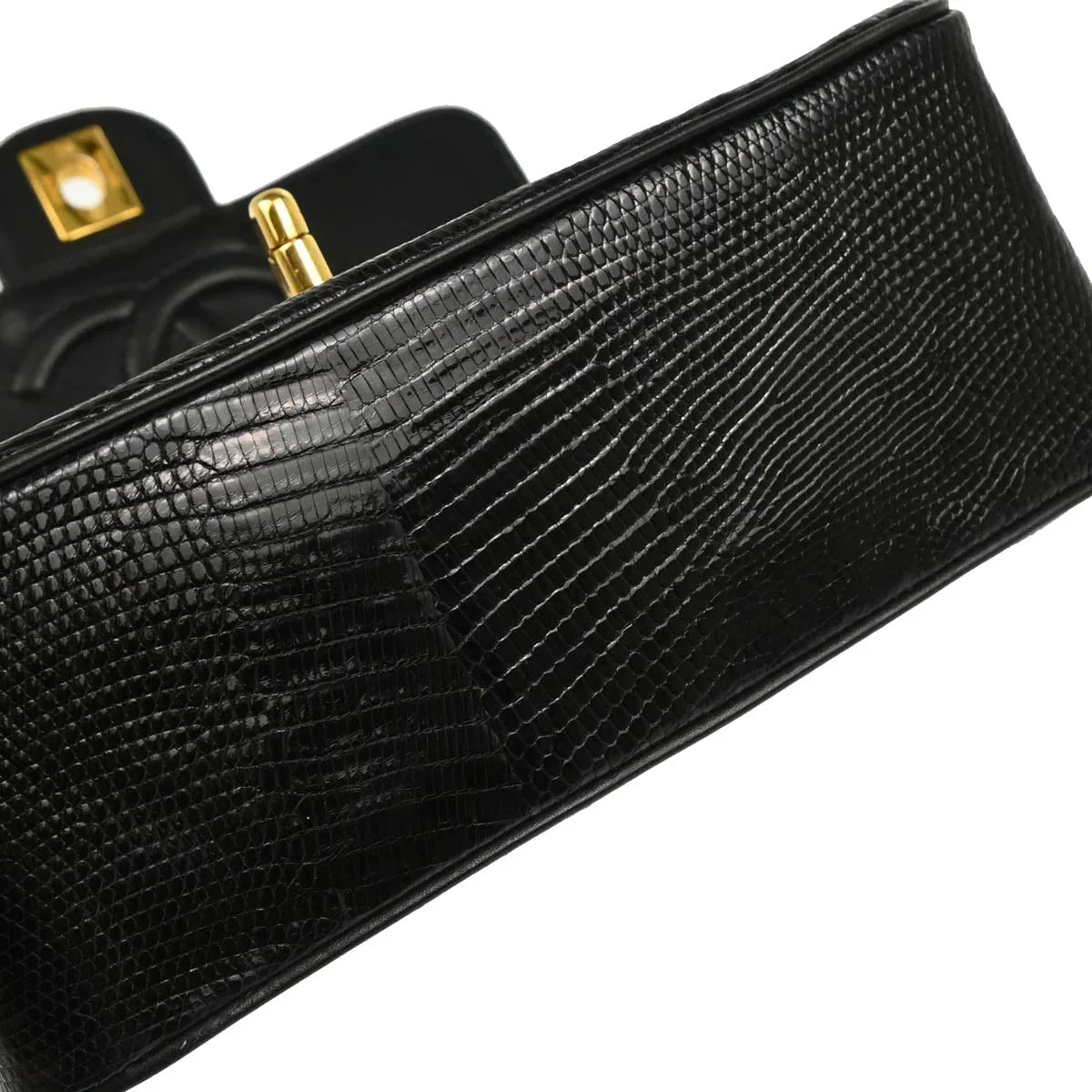 Chanel * 1986-1988 Black Lizard Mini Classic Square Flap Shoulder Bag