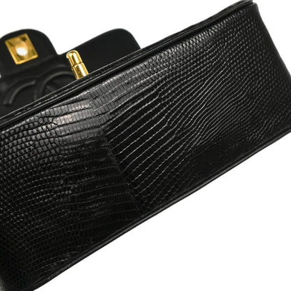 Chanel * 1986-1988 Black Lizard Mini Classic Square Flap Shoulder Bag
