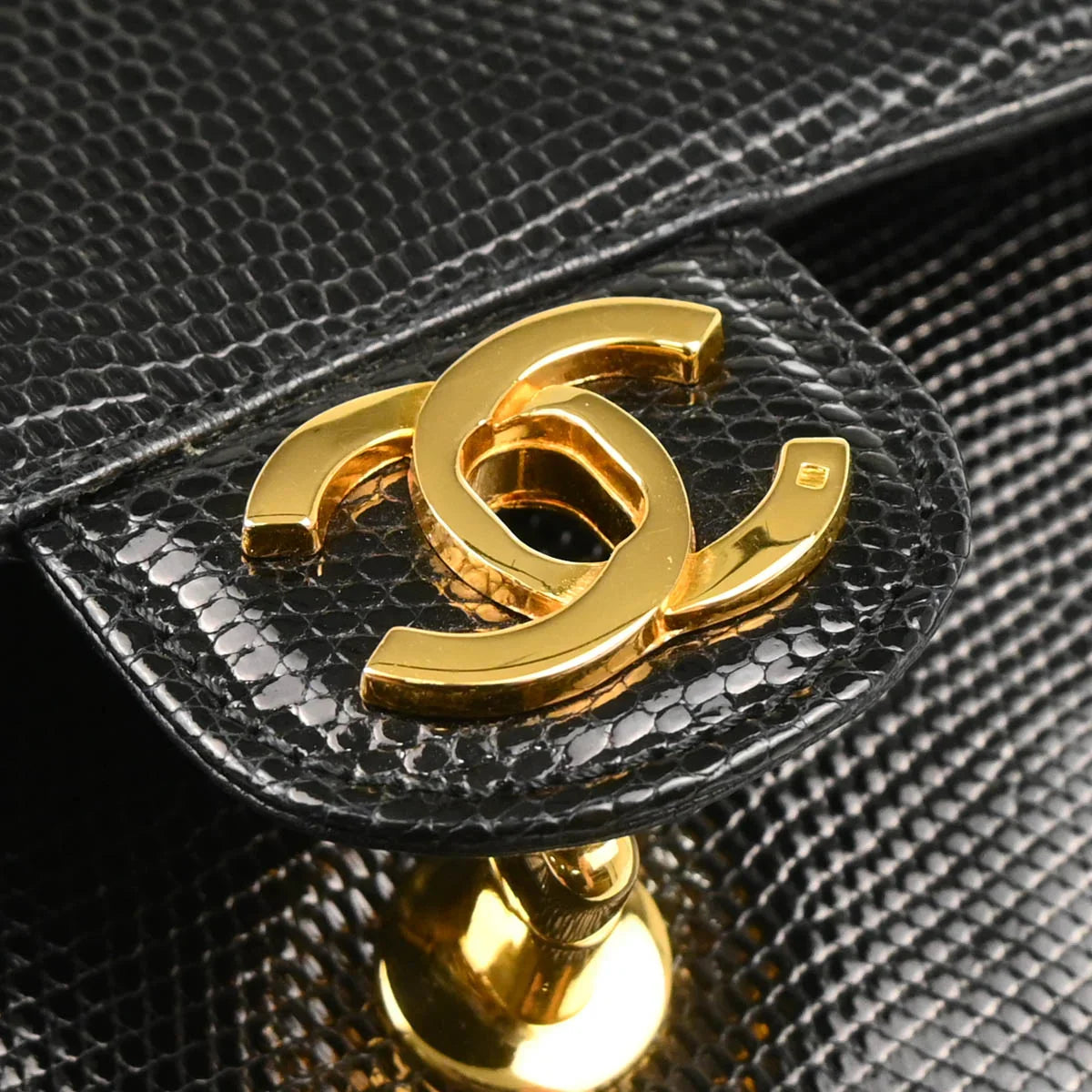 Chanel * 1986-1988 Black Lizard Mini Classic Square Flap Shoulder Bag