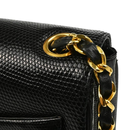 Chanel * 1986-1988 Black Lizard Mini Classic Square Flap Shoulder Bag