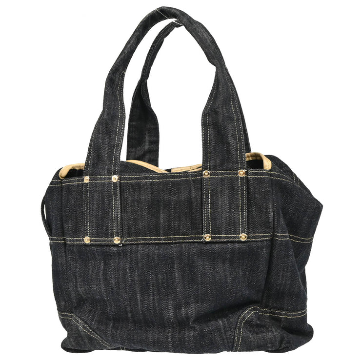 Chanel 1989-1991 Navy Sparkling Denim Tote Handbag