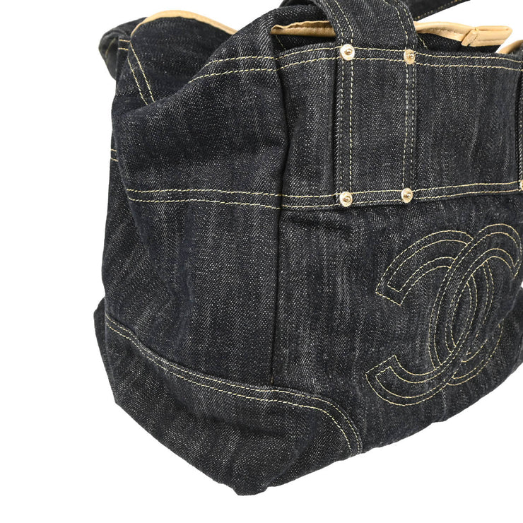 Chanel 1989-1991 Navy Sparkling Denim Tote Handbag