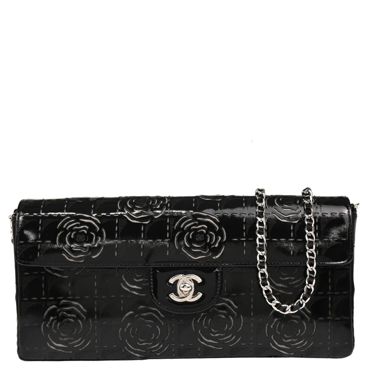 Chanel 2001-2003 Patent Leather Camellia Cutout East West Bag