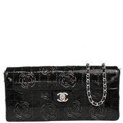 Chanel 2001-2003 Black Patent Leather Camellia East West Choco Bar Shoulder Bag