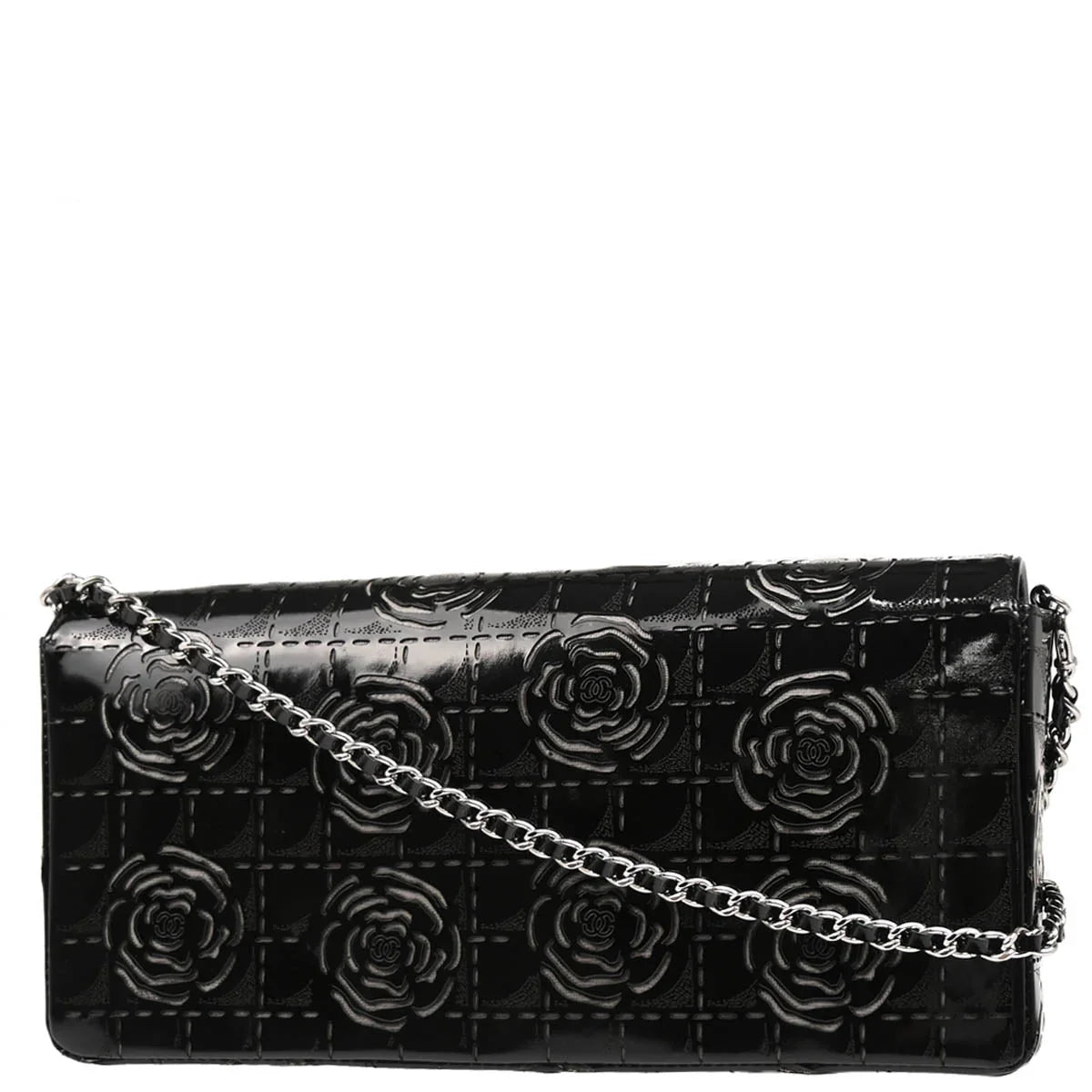 Chanel 2001-2003 Patent Leather Camellia Cutout East West Bag