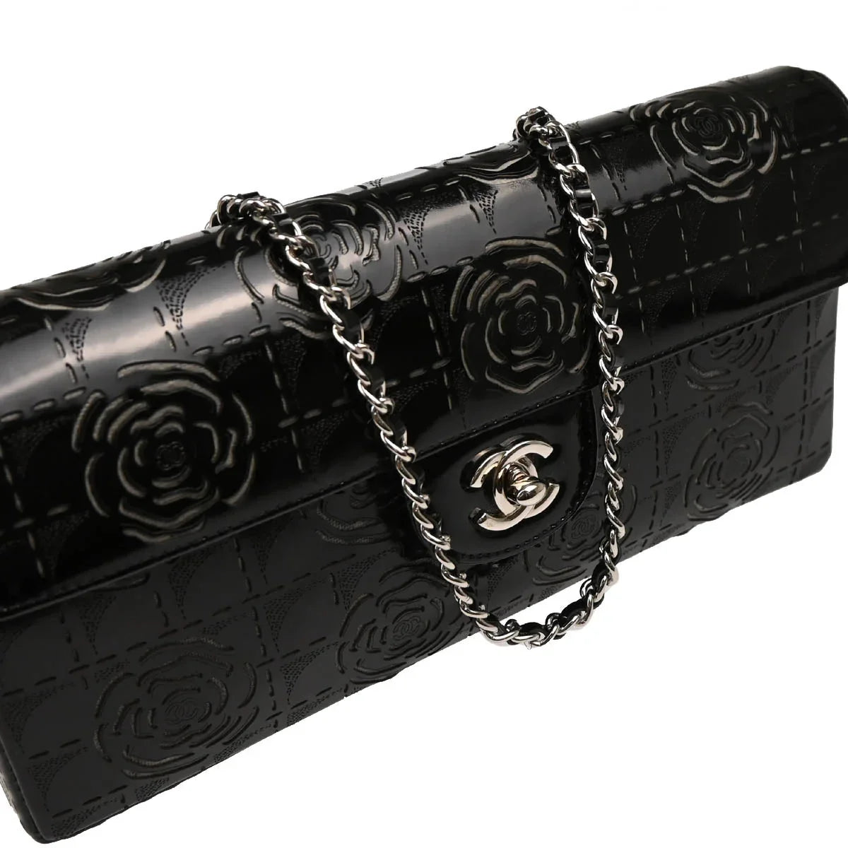 Chanel 2001-2003 Patent Leather Camellia Cutout East West Bag