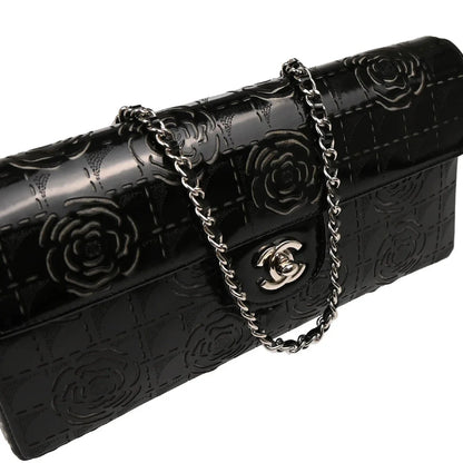 Chanel 2001-2003 Patent Leather Camellia Cutout East West Bag