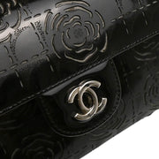 Chanel 2001-2003 Black Patent Leather Camellia East West Choco Bar Shoulder Bag