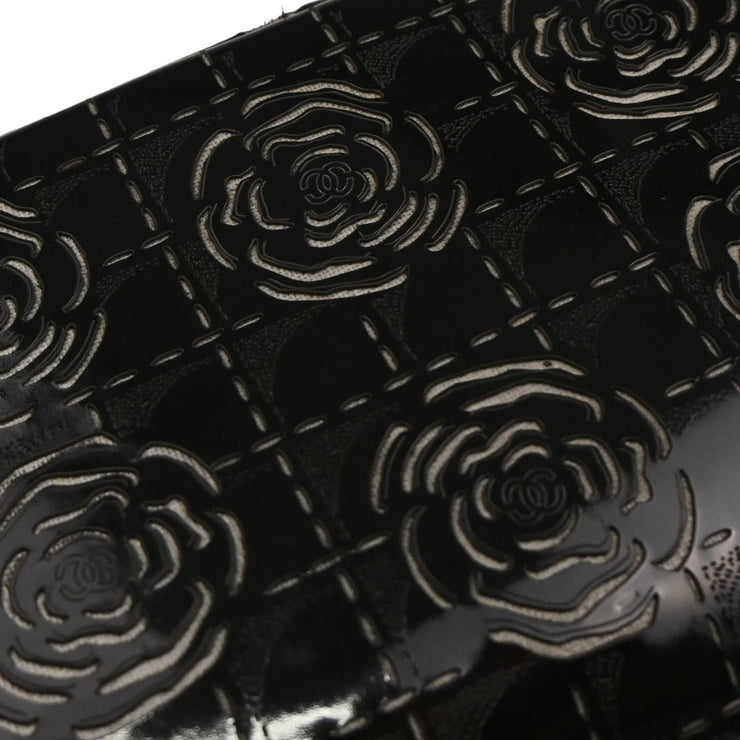 Chanel 2001-2003 Black Patent Leather Camellia East West Choco Bar Shoulder Bag