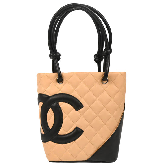 Chanel 2005-2006 Beige Black Calfskin Cambon Ligne Tote Handbag