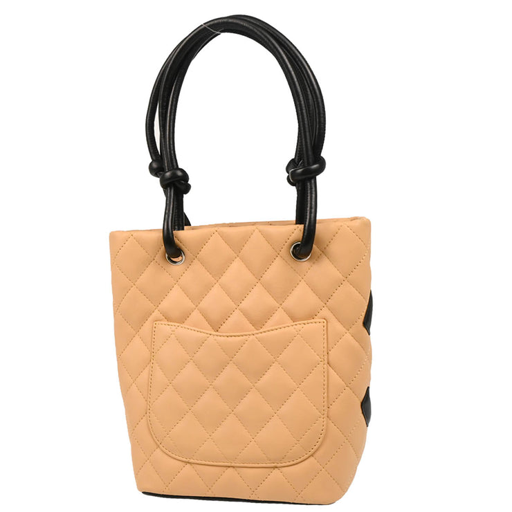Chanel 2005-2006 Beige Black Calfskin Cambon Ligne Tote Handbag