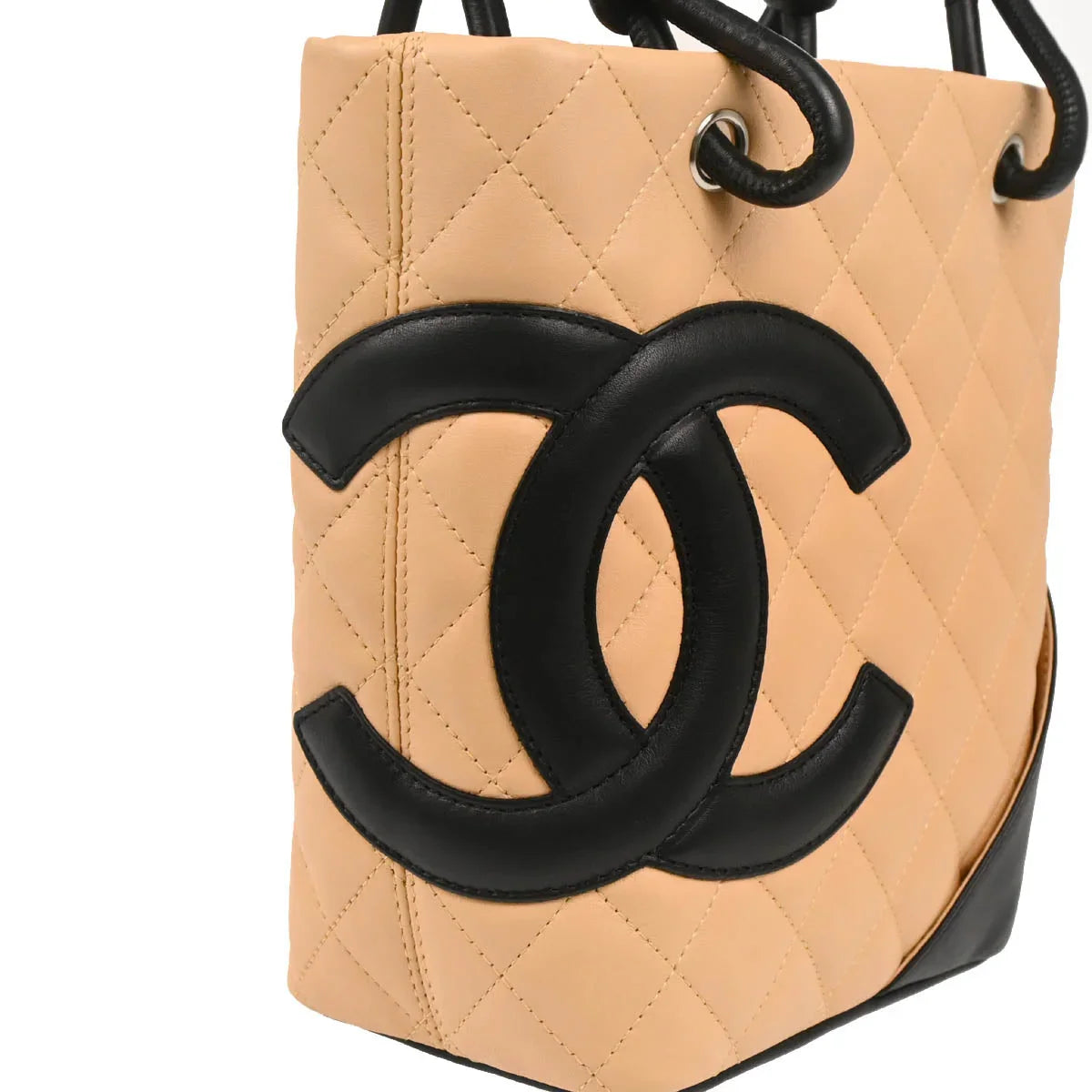 Chanel 2005-2006 Beige Black Calfskin Cambon Ligne Tote Handbag