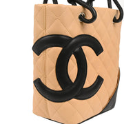 Chanel 2005-2006 Beige Black Calfskin Cambon Ligne Tote Handbag