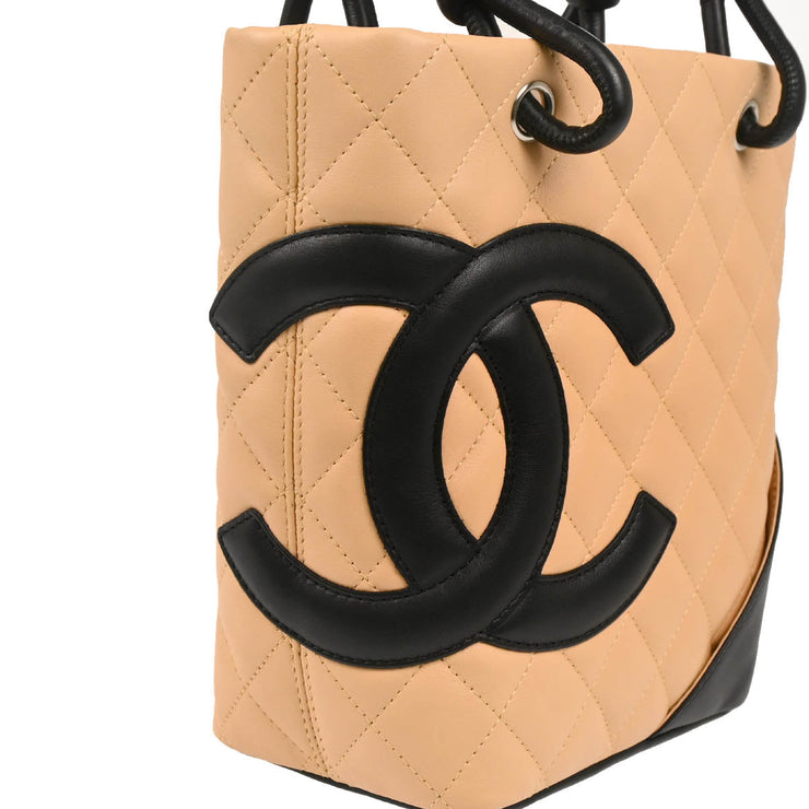 Chanel 2005-2006 Beige Black Calfskin Cambon Ligne Tote Handbag