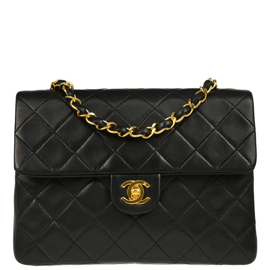 Chanel 1989-1991 Black Lambskin Classic Square Flap Shoulder Bag