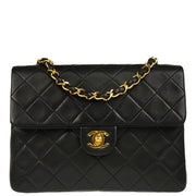 Chanel 1989-1991 Black Lambskin Classic Square Flap Shoulder Bag