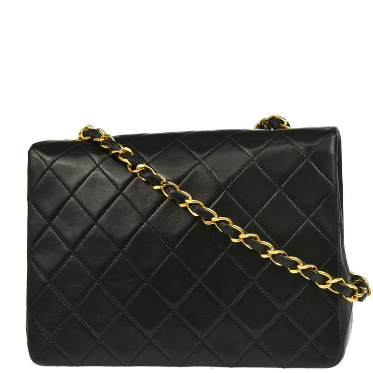 Chanel 1989-1991 Black Lambskin Classic Square Flap Shoulder Bag