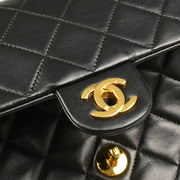 Chanel 1989-1991 Black Lambskin Classic Square Flap Shoulder Bag