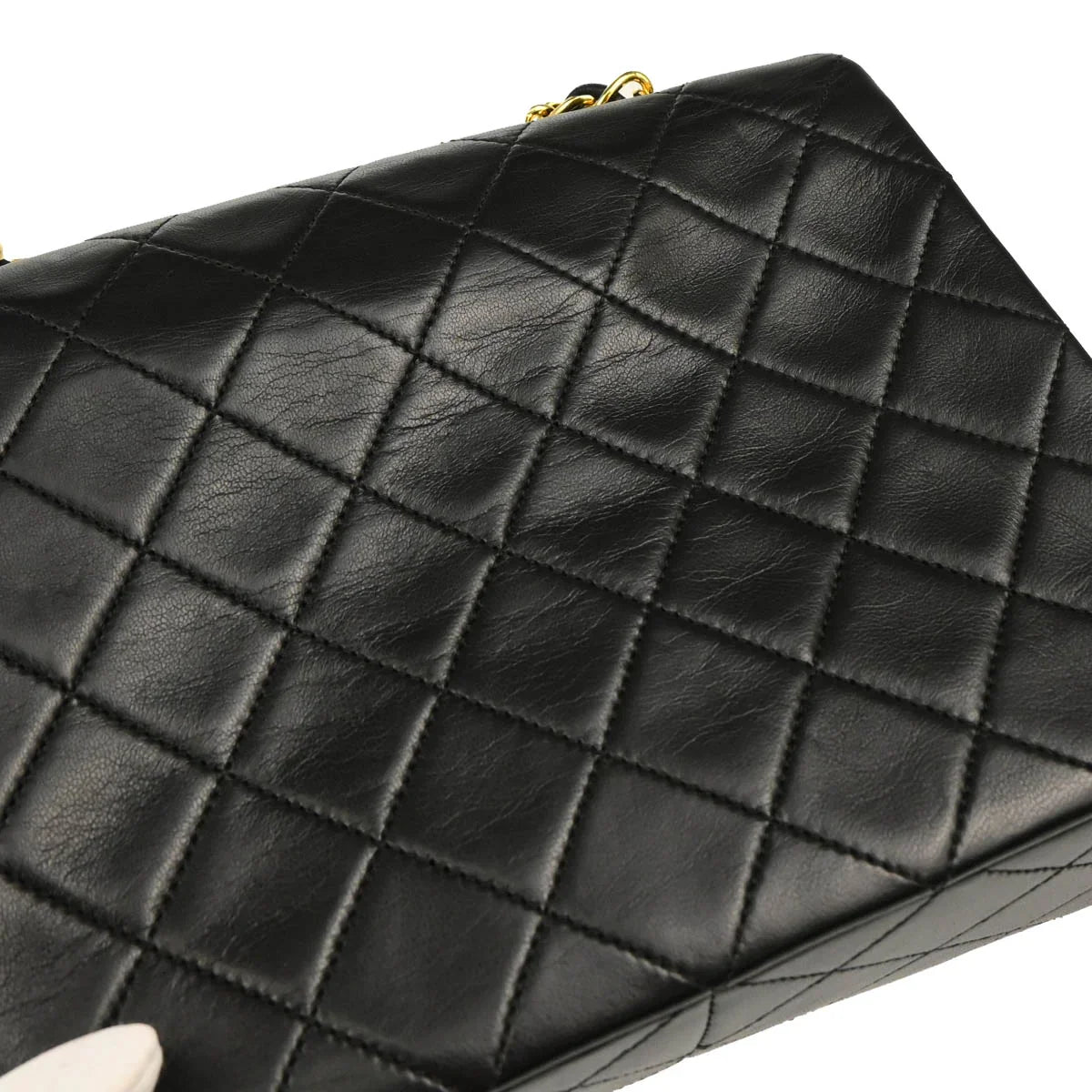 Chanel 1989-1991 Black Lambskin Classic Square Flap Shoulder Bag