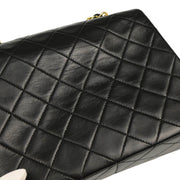 Chanel 1989-1991 Black Lambskin Classic Square Flap Shoulder Bag