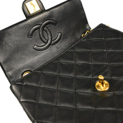 Chanel 1989-1991 Black Lambskin Classic Square Flap Shoulder Bag