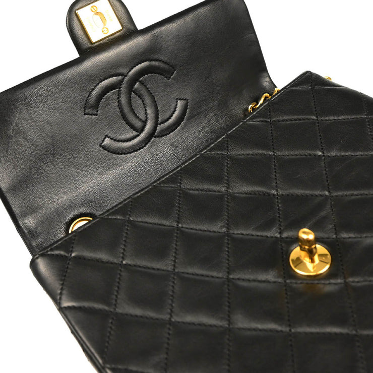 Chanel 1989-1991 Black Lambskin Classic Square Flap Shoulder Bag