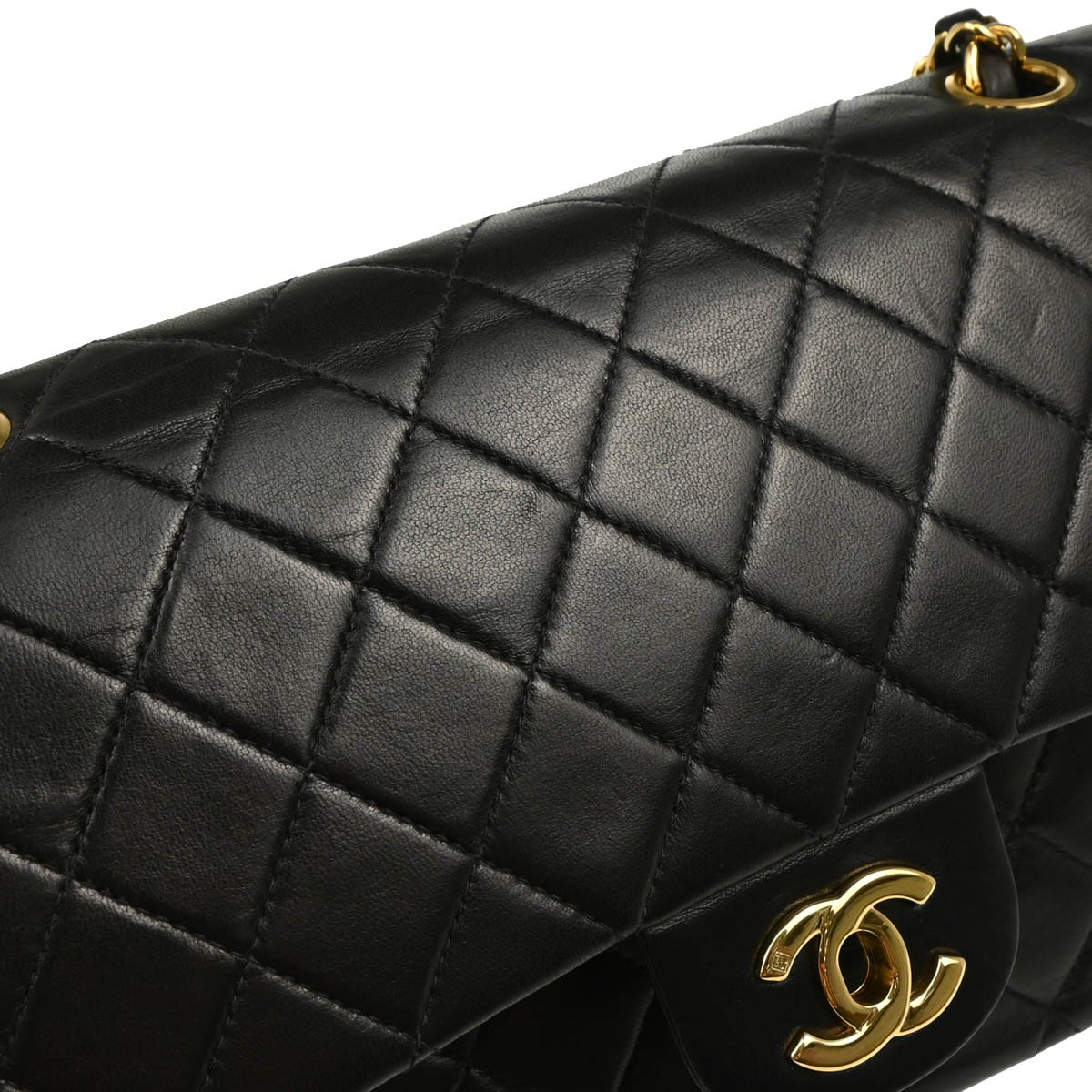 Chanel 2001-2003 Black Lambskin Medium Classic Double Flap Shoulder Bag