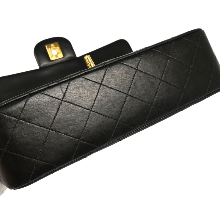 Chanel 1994-1996 Black Lambskin Small Classic Double Flap Shoulder Bag