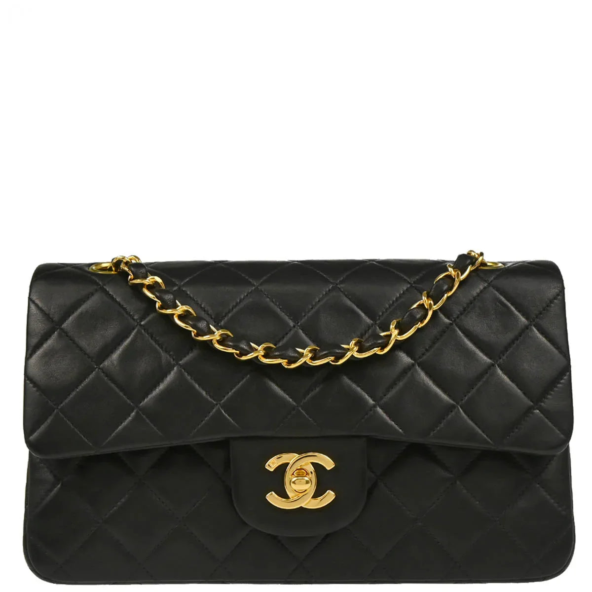 Chanel 1996-1997 Black Lambskin Small Classic Double Flap Shoulder Bag
