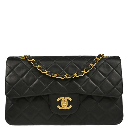 Chanel 1996-1997 Black Lambskin Small Classic Double Flap Shoulder Bag