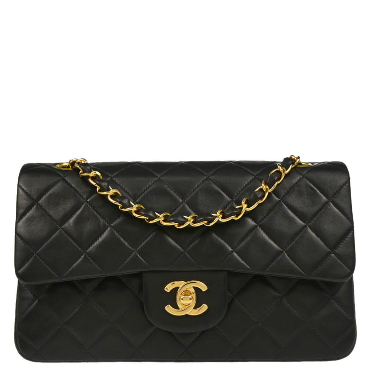 Chanel 1996-1997 Black Lambskin Small Classic Double Flap Shoulder Bag