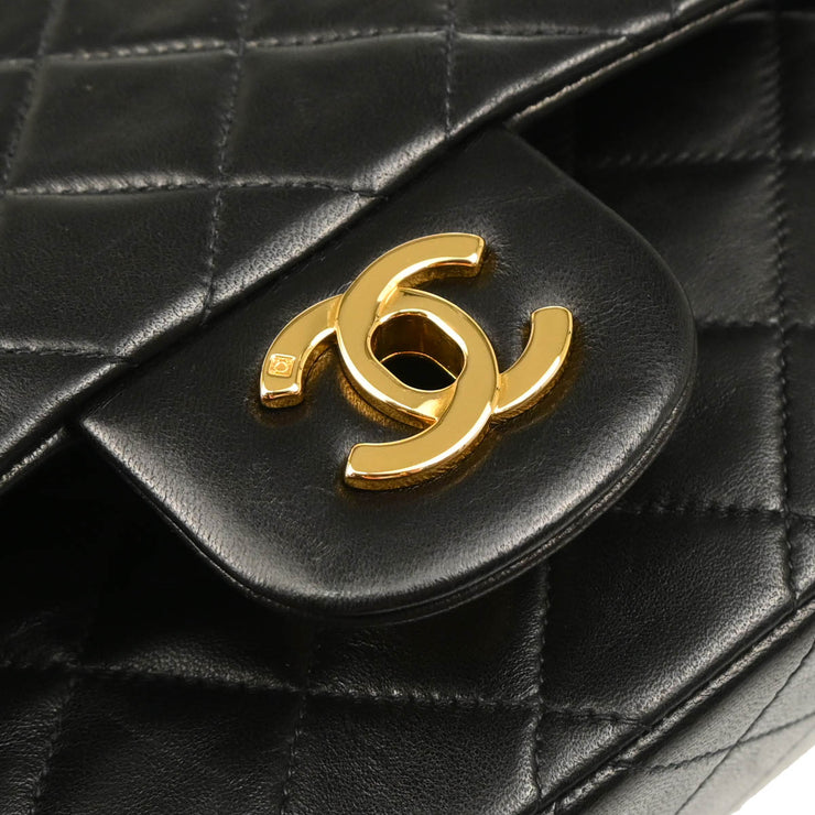 Chanel 1996-1997 Black Lambskin Small Classic Double Flap Shoulder Bag