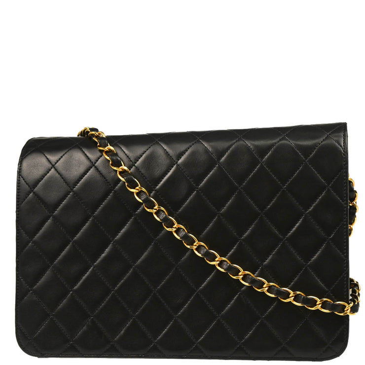 Chanel 1994-1996 Black Lambskin Pushlock Medium Half Flap Shoulder Bag