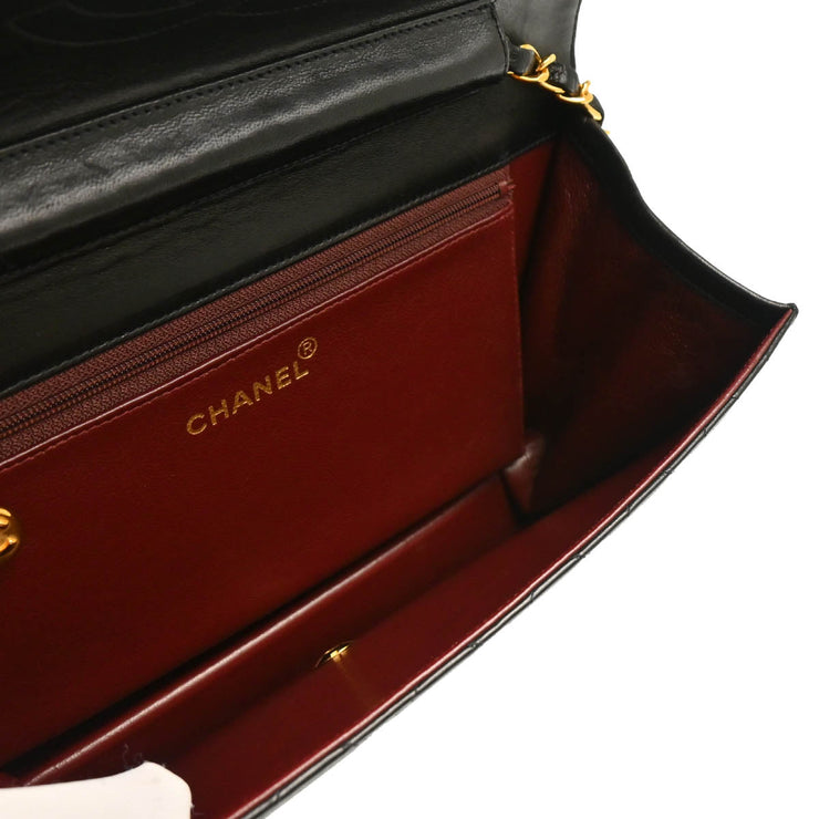 Chanel 1994-1996 Black Lambskin Pushlock Medium Half Flap Shoulder Bag