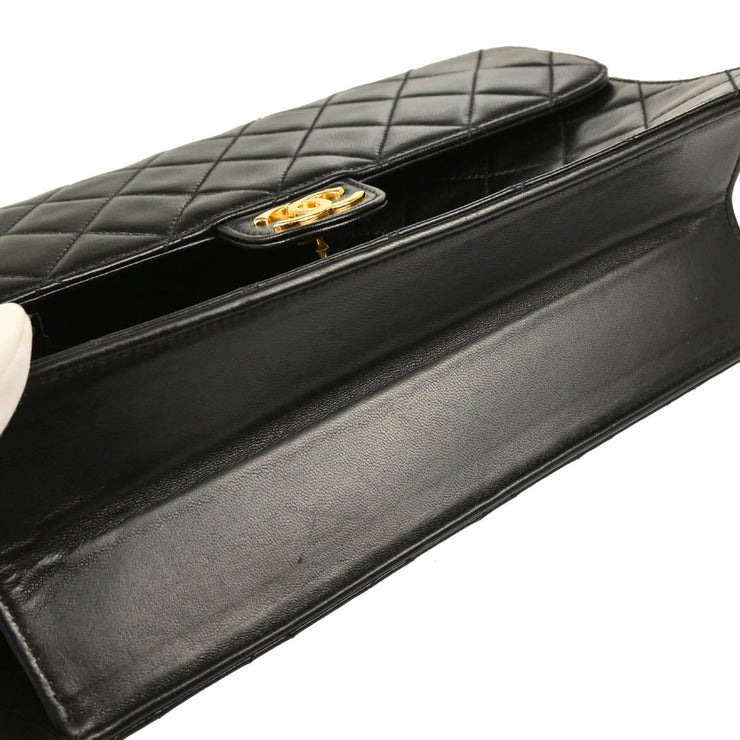 Chanel 1994-1996 Black Lambskin Pushlock Medium Half Flap Shoulder Bag