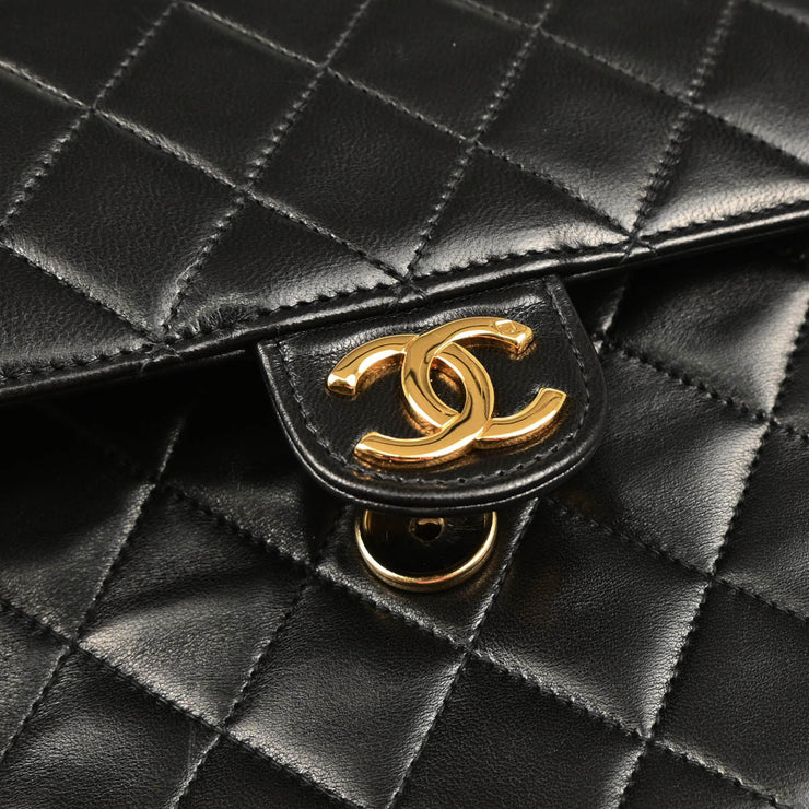 Chanel 1994-1996 Black Lambskin Pushlock Medium Half Flap Shoulder Bag
