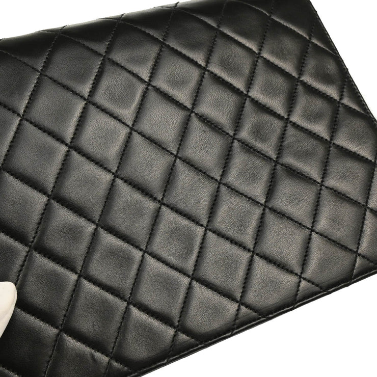 Chanel 1994-1996 Black Lambskin Pushlock Medium Half Flap Shoulder Bag