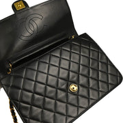 Chanel 1994-1996 Black Lambskin Pushlock Medium Half Flap Shoulder Bag