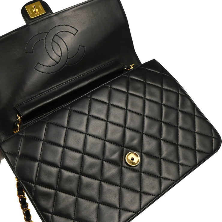 Chanel 1994-1996 Black Lambskin Pushlock Medium Half Flap Shoulder Bag