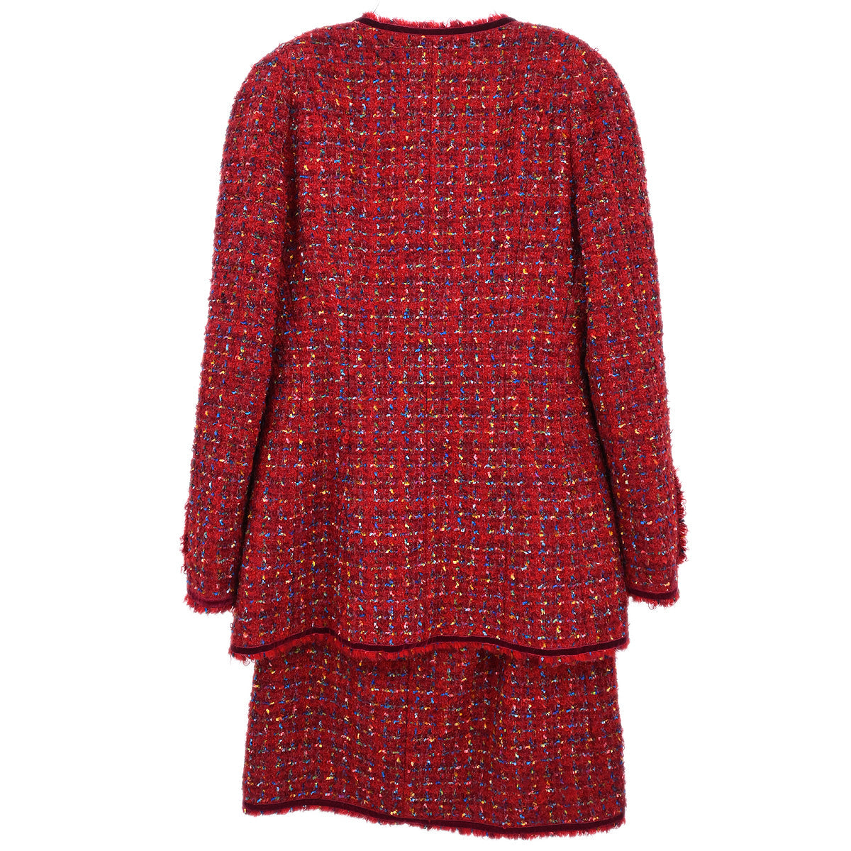 Chanel Setup Suit Jacket Skirt Red
