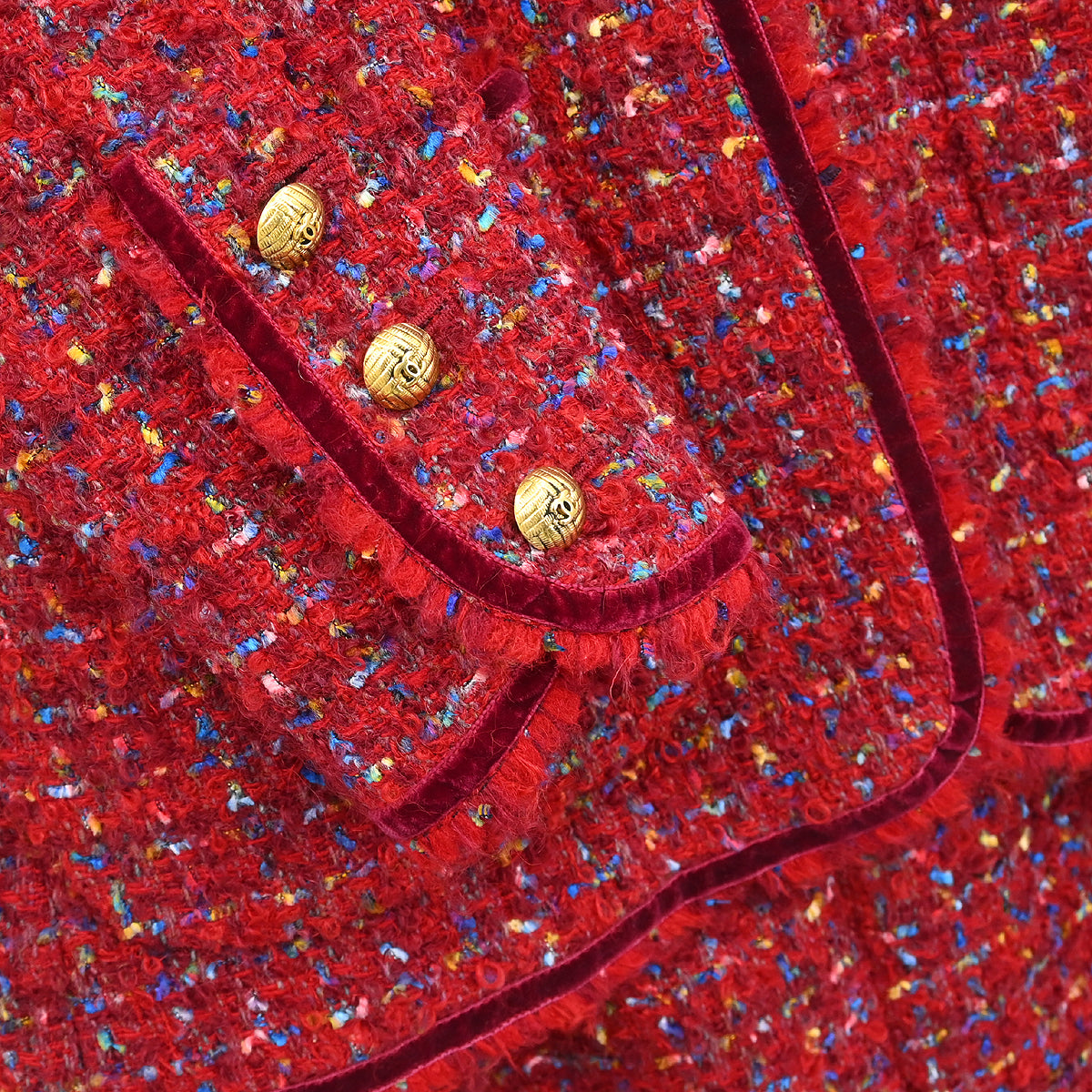Chanel Setup Suit Jacket Skirt Red