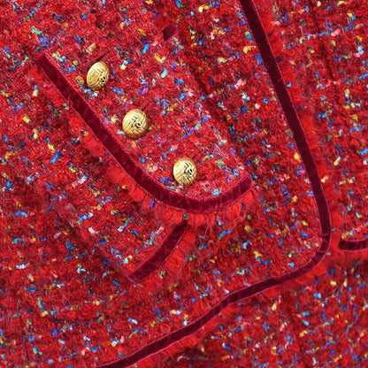 Chanel Setup Suit Jacket Skirt Red
