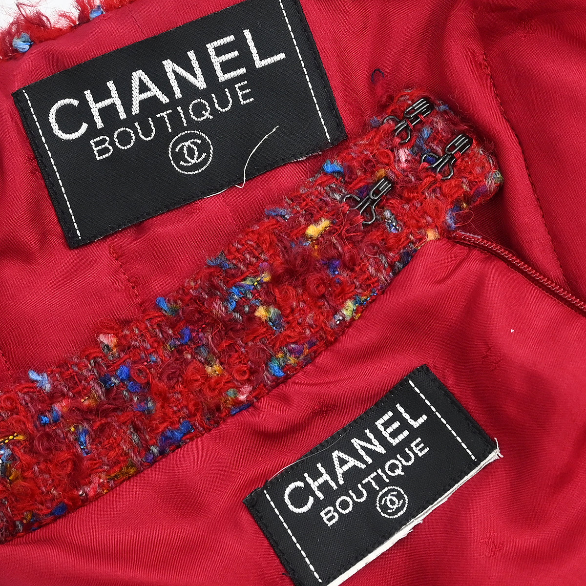 Chanel Setup Suit Jacket Skirt Red