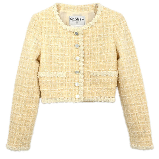 Chanel Collarless Single Breasted Jacket White #34