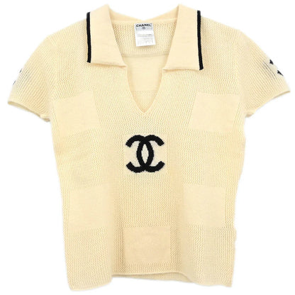 Chanel 2001 Short Sleeve Sweater Knit Top White #38