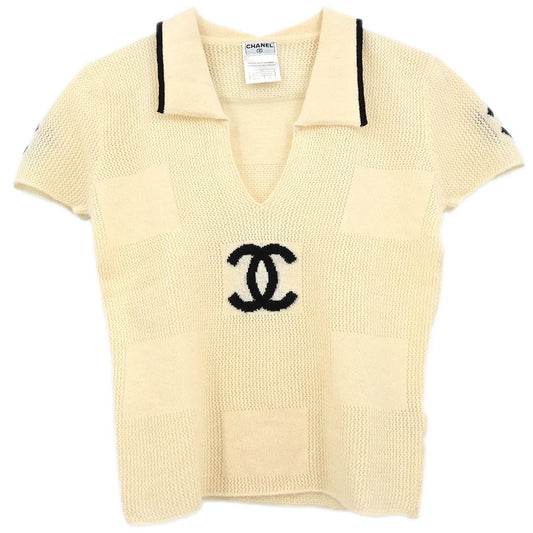 Chanel 2001 Short Sleeve Sweater Knit Top White #38