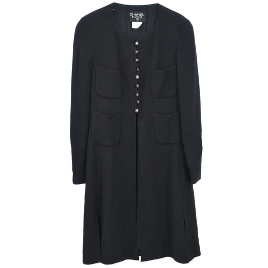 Chanel 1997 Single Breasted Collarless Jacket Black #42