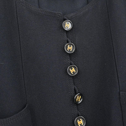 Chanel 1997 Single Breasted Collarless Jacket Black #42