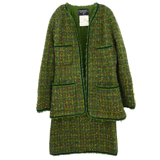 Chanel Setup Suit Jacket Skirt Green #40