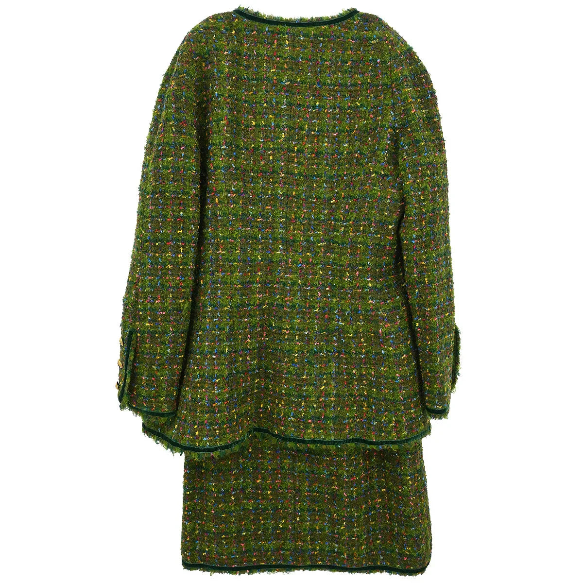 Chanel Setup Suit Jacket Skirt Green #40